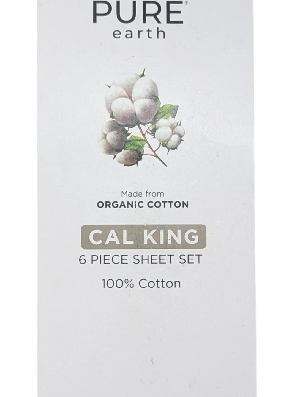 NEW Pure Earth Organic 300 Thread Count White California King Sheet Set